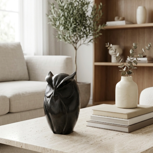 Noctua: Búho Tallado a Mano para una Decoración Sofisticada y Significativa