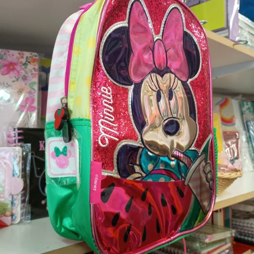 Mochila Minnie Mouse Escolar con 2 Bolsillos para Niñas Cresko Color Rosa Con Glitter