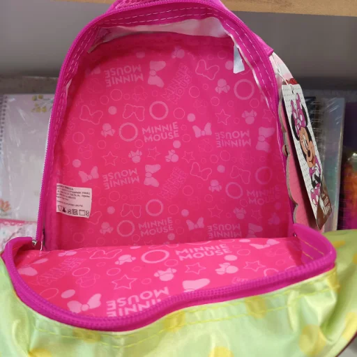 Mochila Minnie Mouse Escolar con 2 Bolsillos para Niñas Cresko Color Rosa Con Glitter