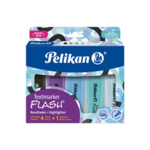 RESALTADOR PELIKAN FLASH OCEAN BLACK BLISTER SURTIDO X 5 U.