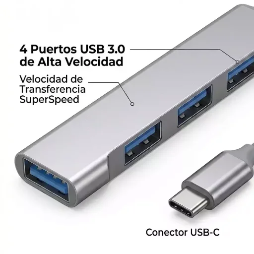 HUB DE PUERTOS 4 BOCAS C/CABLE tipo C o tipo USB - imagen 5