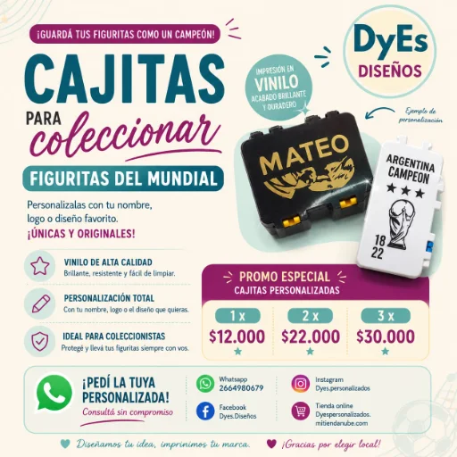 ⚽ Cajitas Personalizadas para Figuritas del Mundial | Con Nombre y Diseño a Elección