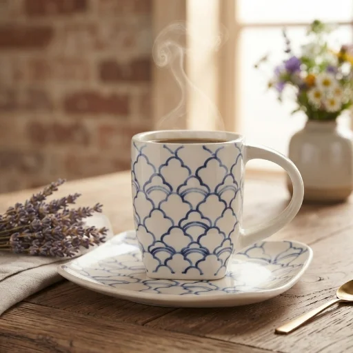 Taza y Plato Cuadrícula Lavanda - Cerámica - imagen 3