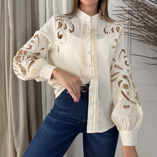 Camisa con Transparencias en Las Mangas T:M