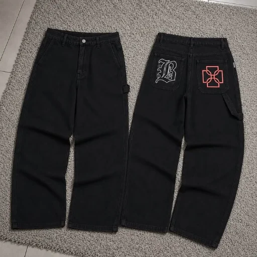 jeans baggy oscuro bordado