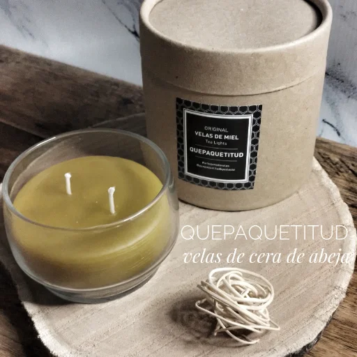 Vela de Cera de Abeja en recipiente vidrio