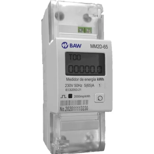 Medidor de Consumo Eléctrico Monofásico Digital BAW (Montaje Riel DIN con Reset)