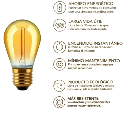 Lámpara LED Vintage Gota S14 Filamento 1W E27 Golden / Ámbar - imagen 3