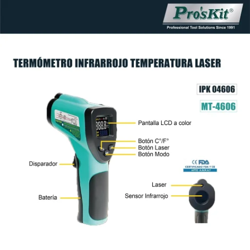 Termómetro Infrarrojo Digital Láser Pro'sKit MT-4606