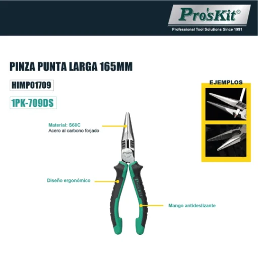 Pinza de Punta Larga 6" Pro'sKit 1PK-709DS (Con Filo de Corte) - imagen 4