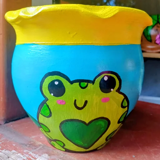 Maceta pintadas a mano, impermeabilizada y barnizada.