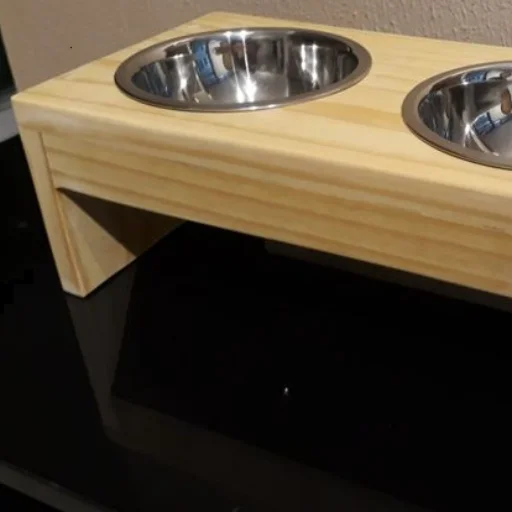 Comedero Doble Elevado de Pino para Perros de Raza Grande (Incluye platos de acero)