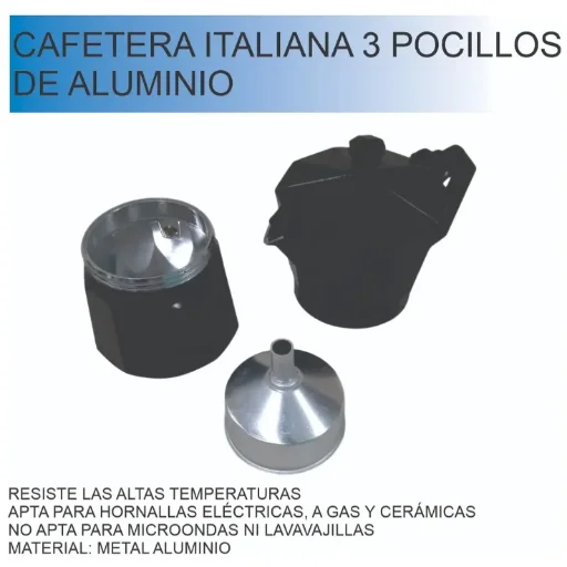 Cafetera Italiana 150ml 3 Pocillos Aluminio Cafe . color Negro - imagen 2