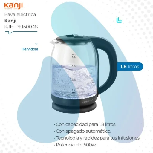 Pava Vidrio Hervidora Kanji Home Kjh-pe15004s Color Negro - imagen 2
