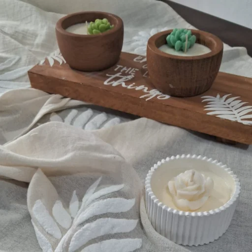 Kits de velas artesanales y bandejas de madera