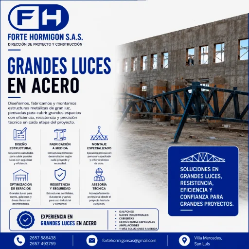 Servicio de diseño, fabricación y montaje de estructuras metálicas de grandes luces para obras industriales, comerciales e institucionales.