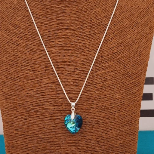 Cadena coreana de plata y dije corazon azul 20mm