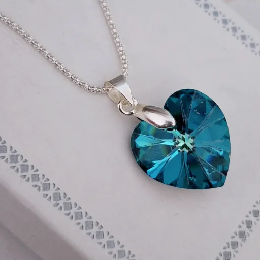 Cadena coreana de plata y dije corazon azul 20mm