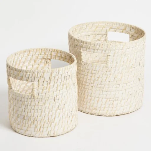 CANASTO REDONDO RATTAN BLANCO CHICO