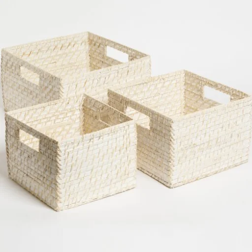 CANASTO CUADRADO RATTAN BLANCO MEDIANO