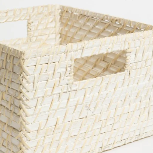 CANASTO CUADRADO RATTAN BLANCO MEDIANO